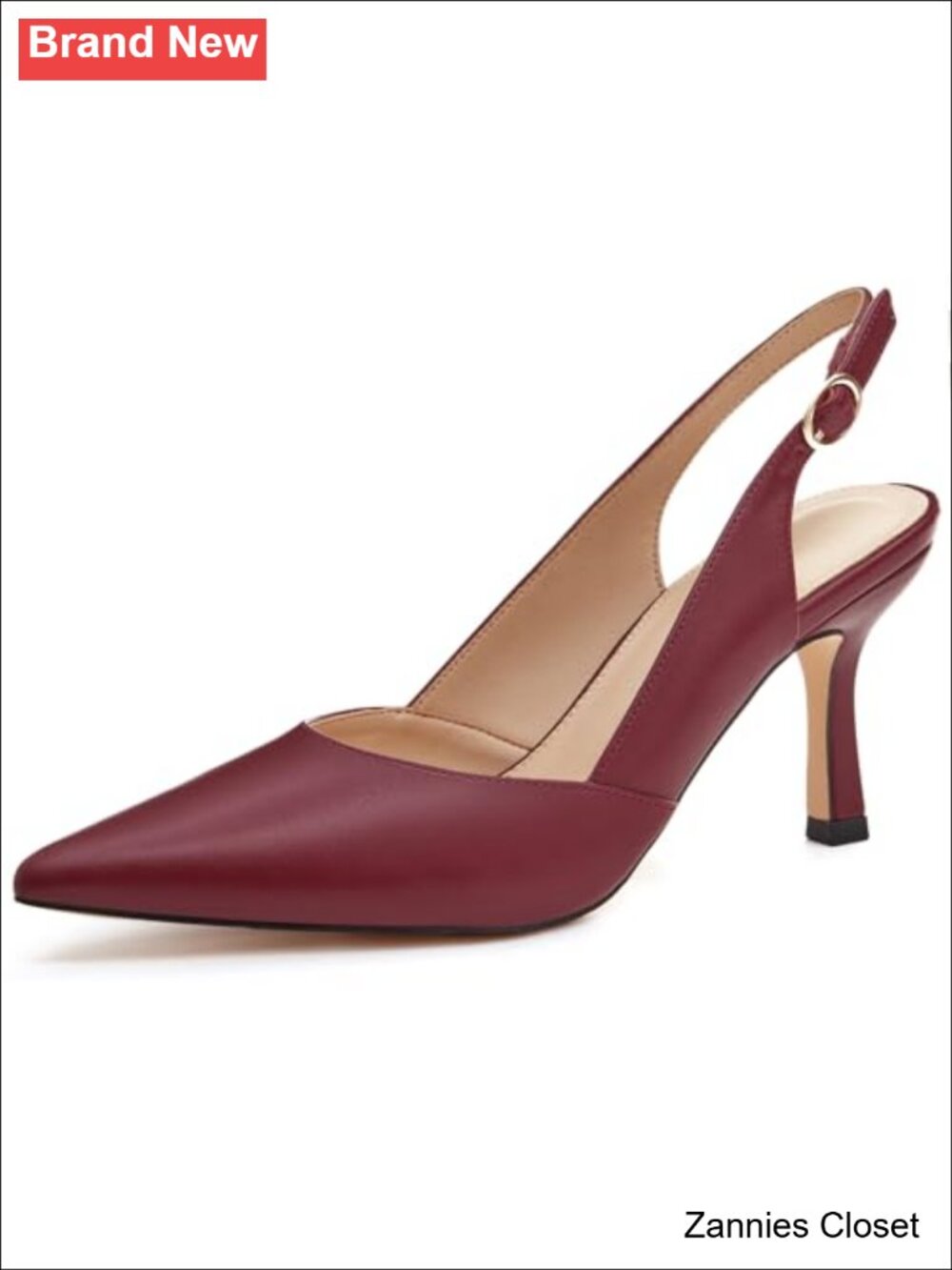 ✨ Rilista Slingback Kitten Heels Closed Pointed Toe Faux Leather Dress Pumps